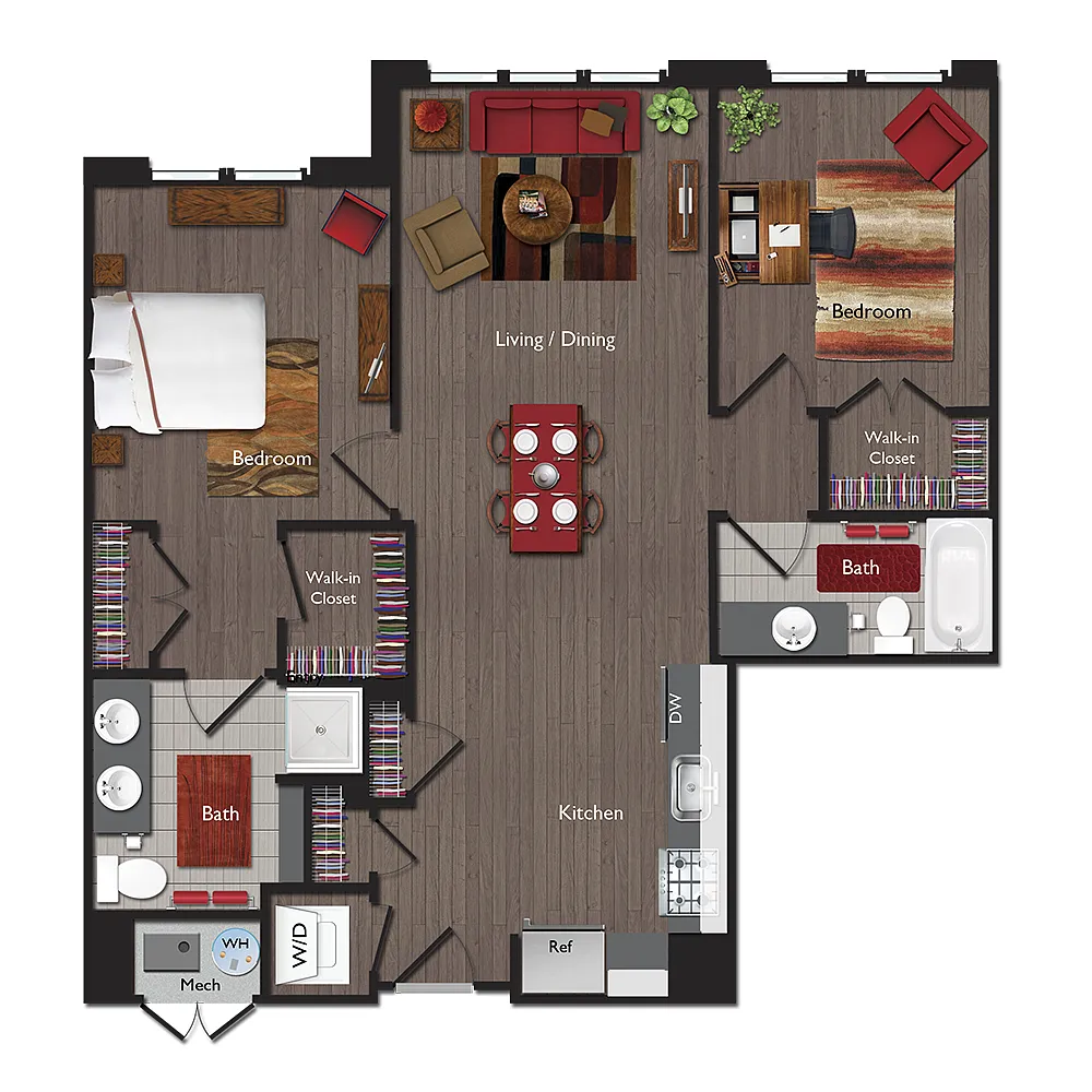 Floor plan Two Bedrooms/Two Bathrooms (C08)