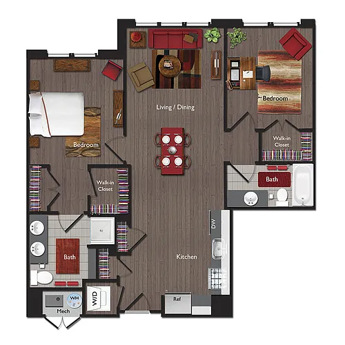Floor plan Two Bedrooms/Two Bathrooms (C08)