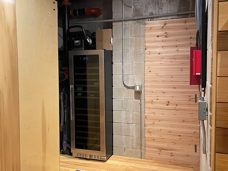 garden-level space with wine fridge