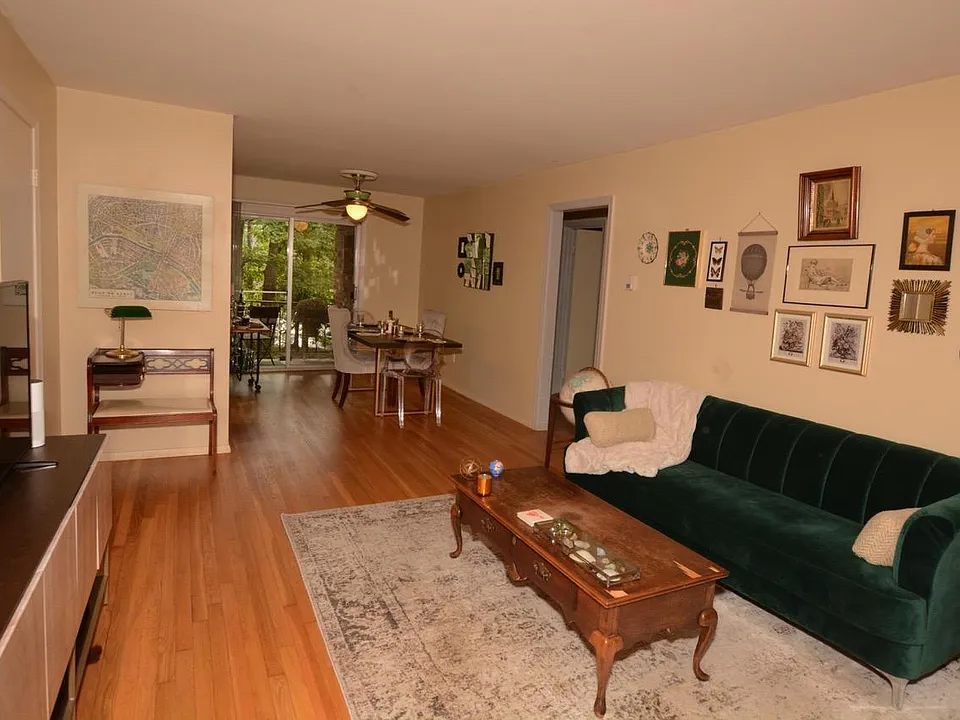 First floor unit opens to small balcony (5 ft above ground) to wooded area on Barracks Rd. Reserved parking for one, others first come.