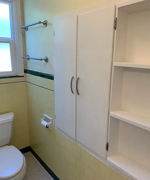 Master bathroom storage and shelf