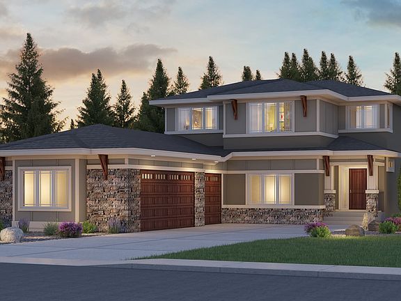 Exterior front view of the Lavello 2 model with a side facing garage by Brookfield Residential in Ca