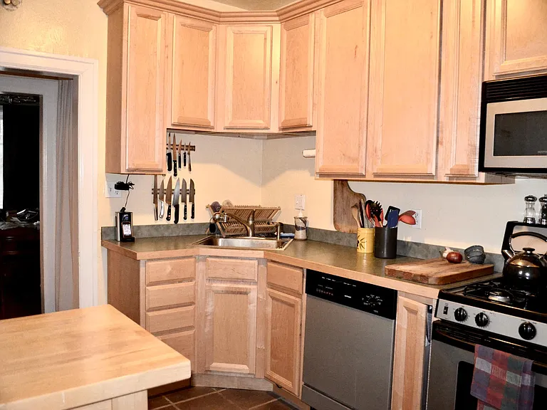 Spacious kitchen with built in microwave