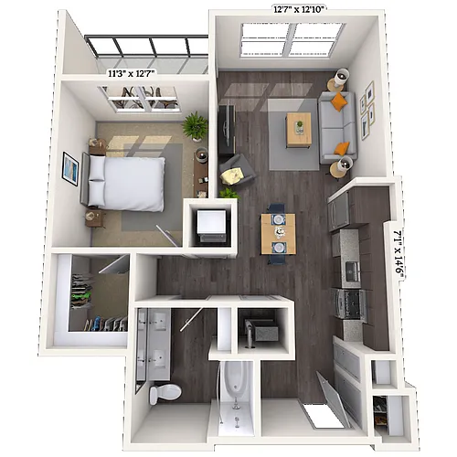 Floor plan Traditional 1x1 639-739 SF