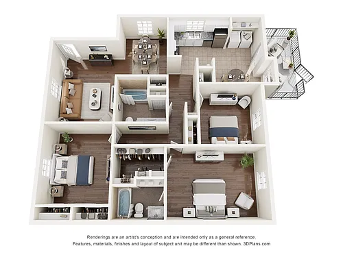 Floor plan 3 Bedroom, 2 Bath