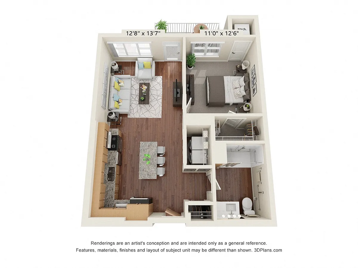 Floor plan One Bedroom - E (Wheelchair Accessible)