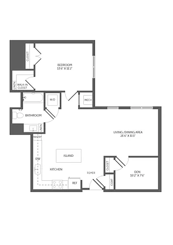 Floor plan 1 Bed/1 Bath Den-A6
