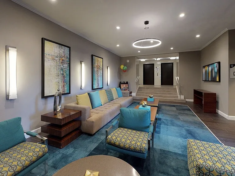 Relaxed seating with vibrant accents and a TV