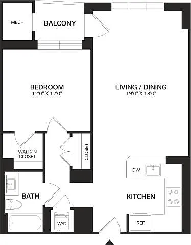 Floor plan 1 Bed/1 Bath-A5-Renovated