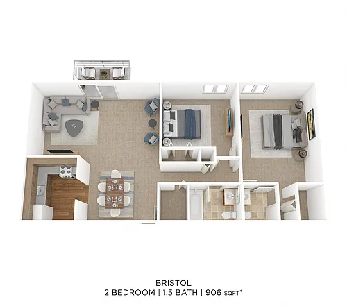 Floor plan Two Bedroom 1.5 Bath-906 sqft