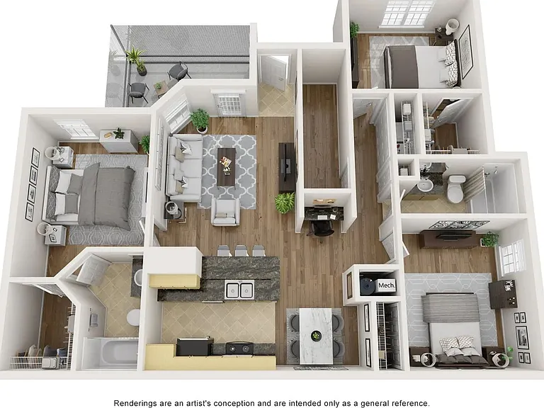 A 3D floor plan rendering of The Bellagio.