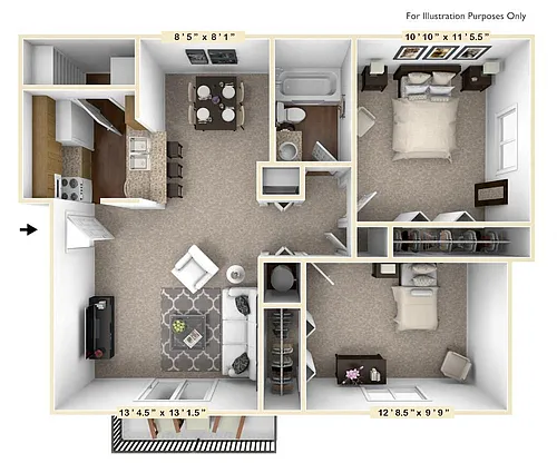 Floor plan The Birch 2 BR 1 BA