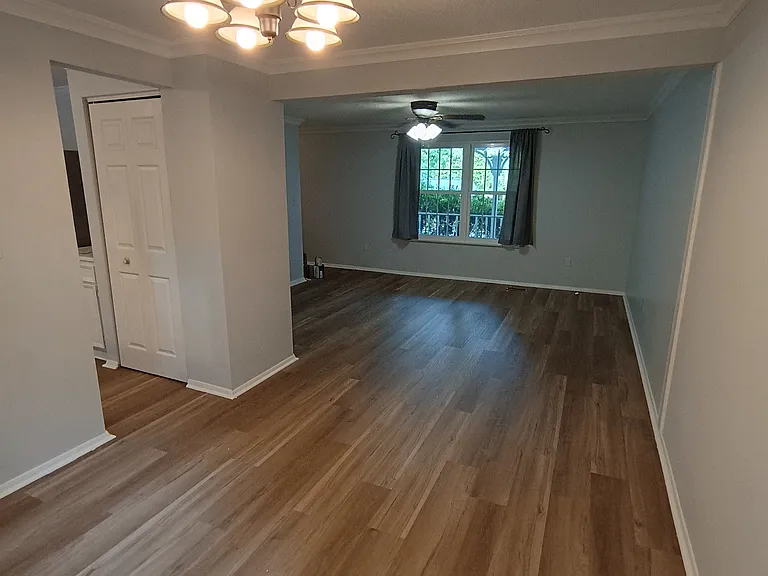 In the formal dining room, looking into the living room.