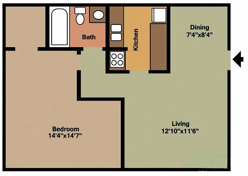 Floor plan 1Bed - 1Bath