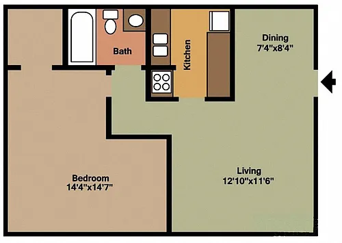Floor plan 1Bed - 1Bath