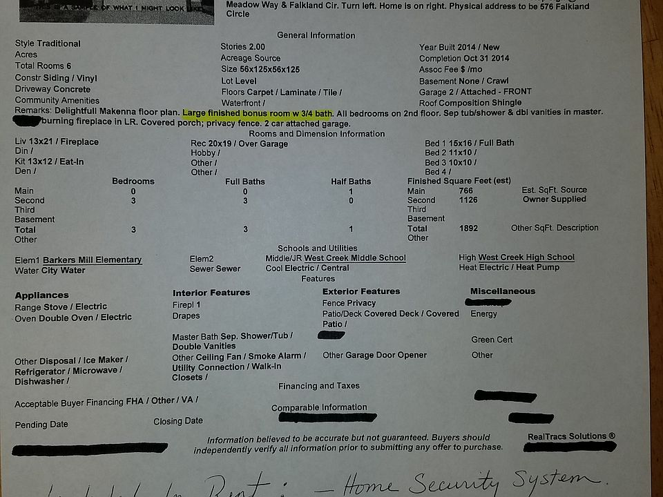 House information sheet.