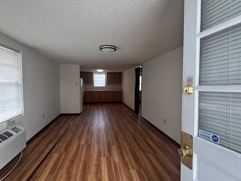 View from front door into living room and kitchen