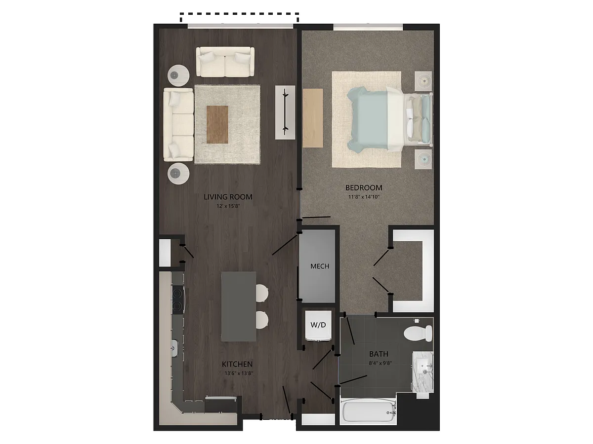 Floor plan 1 Bed/1 Bath-A21