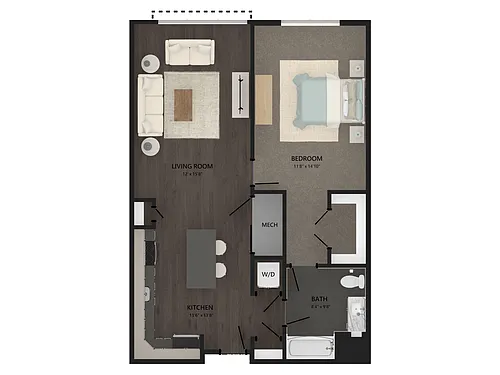 Floor plan 1 Bed/1 Bath-A21