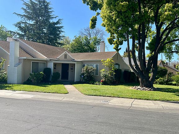 Large front yard with mature tree and fruit trees.