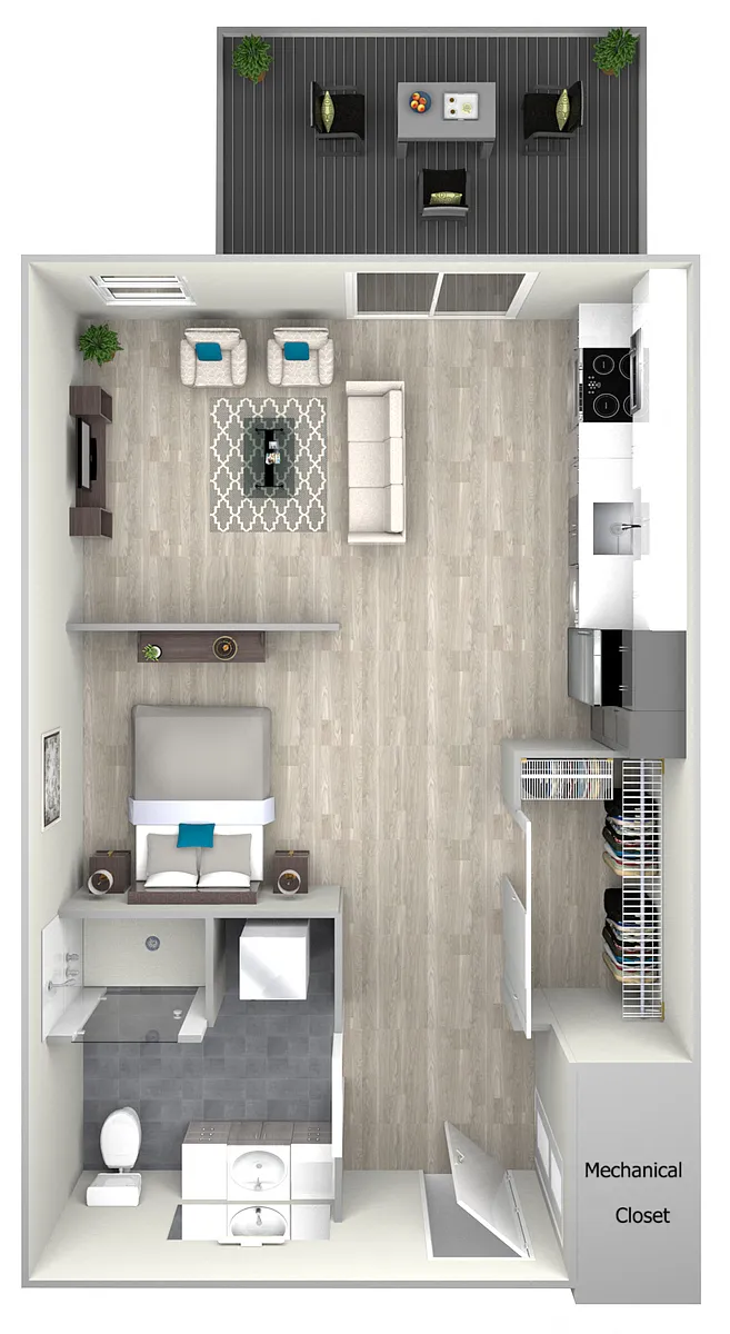 Floor plan 78dS1P Studio One Bath with Patio