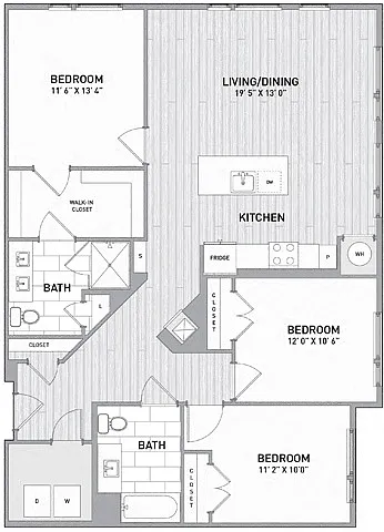 Floor plan 3 BED 2 BATH - 1,391