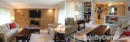 Large family room huge windows built ins : Has door to patio in backyard, large windows give light &