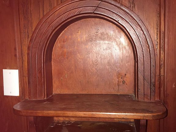 Sweet nook in hallway from the 1940s_originally a built-in telephone cubby with room underneath for one of those dinosaur telephone directory. You use it for what you will.
