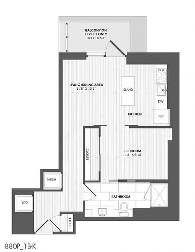 Floor plan 1 Bed/1 Bath-1B-K_880 P