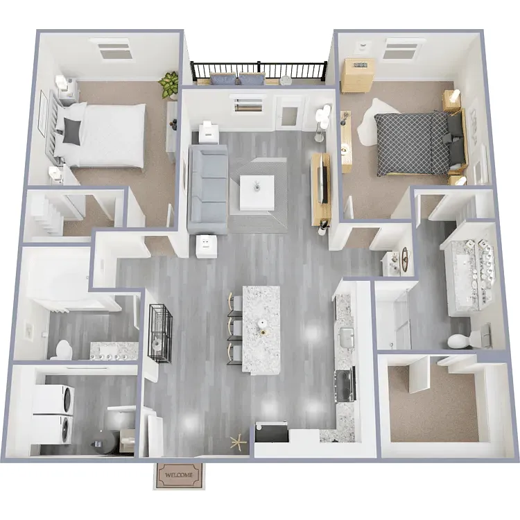 Floor plan Two Bedrooms Two Baths Pool View