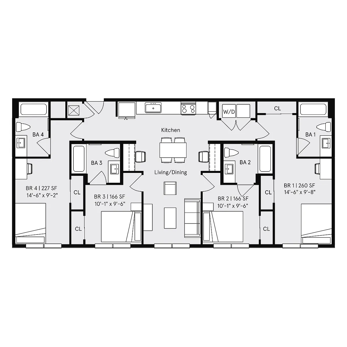 Floor plan Private Bedroom in a 4x4A