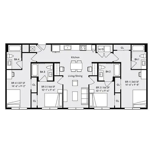 Floor plan Private Bedroom in a 4x4A