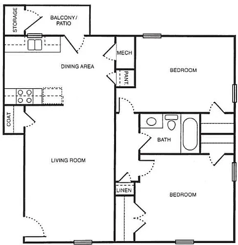 Floor plan 2 Bedrooms-1 Bathroom