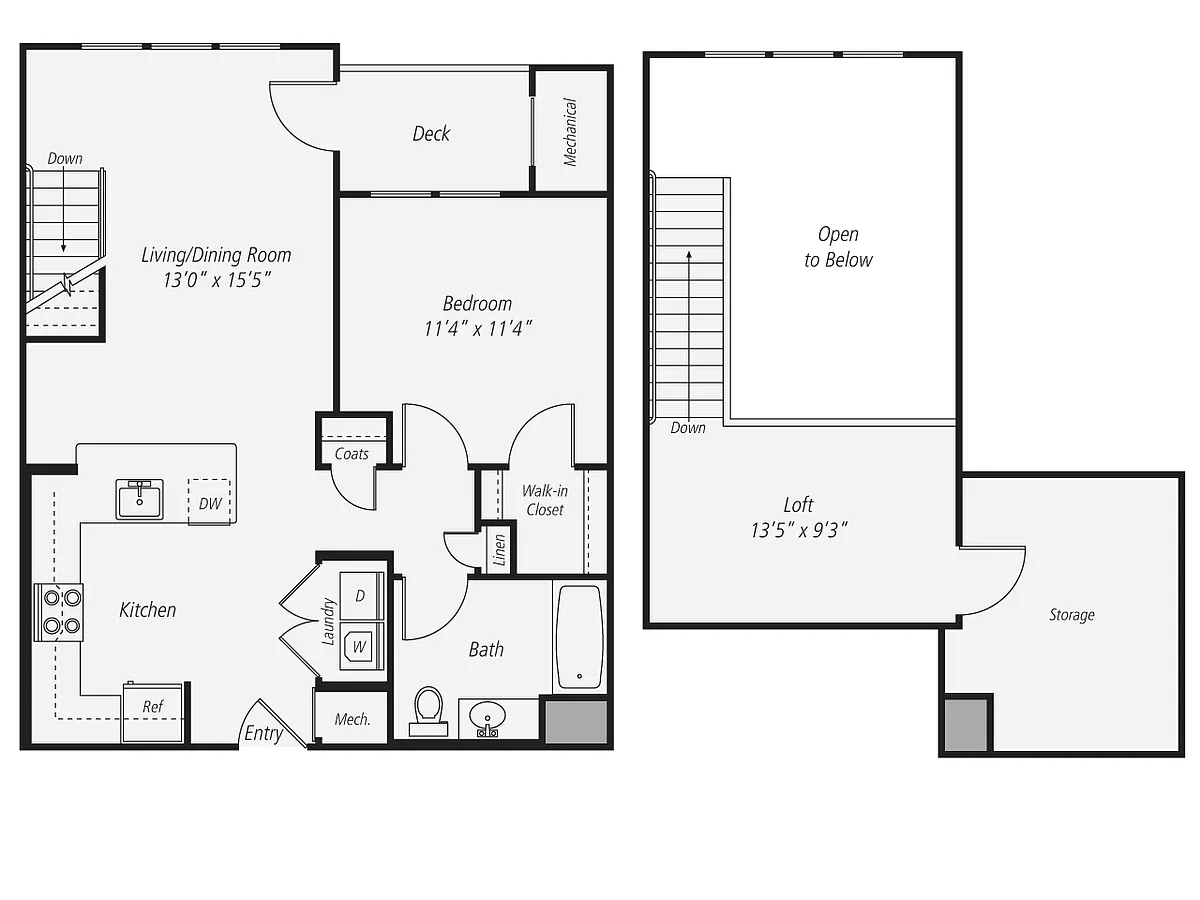 Floor plan 1 Bed/1 Bath Loft-A3L