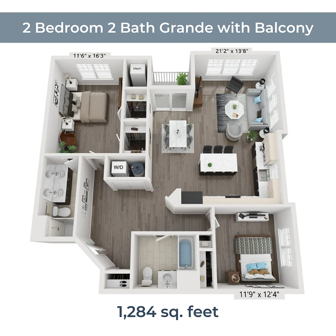 Floor plan 2 BR 2 Bath Grande w Balcony