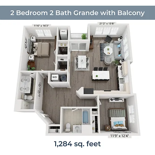 Floor plan 2 BR 2 Bath Grande w Balcony