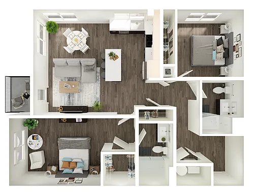 Floor plan 2 BR 2 Bath w Balcony