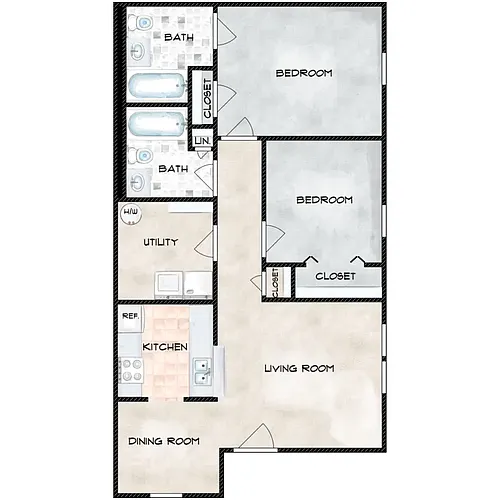 Floor plan Two Bedroom Ranch