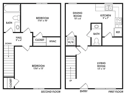 Floor plan 2 Bed / 1.5 Bath Townhome
