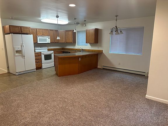 Kitchen counters and dining area