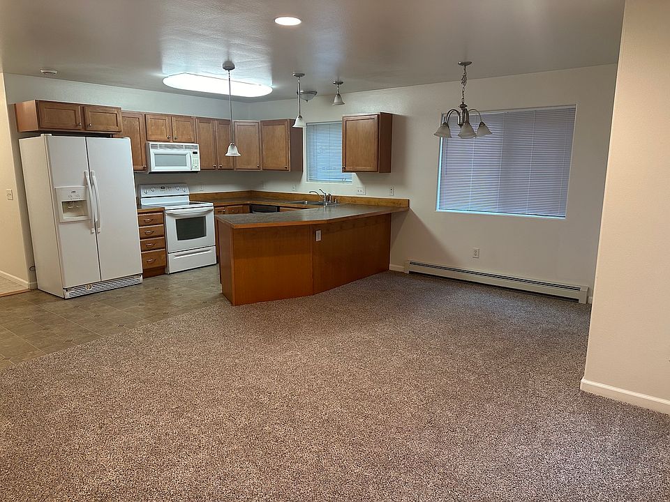 Kitchen counters and dining area