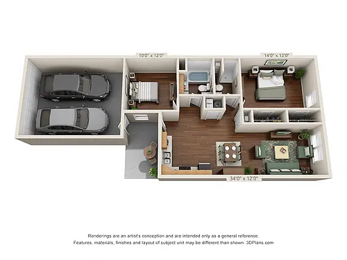 Floor plan Phase 1 Two Bedroom, Two Bath