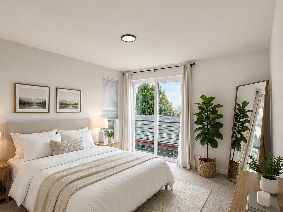 Master bedroom, which also includes custom shades that are not shown in this rendering