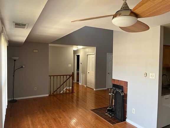 Hardwood floor in the living and dining space.