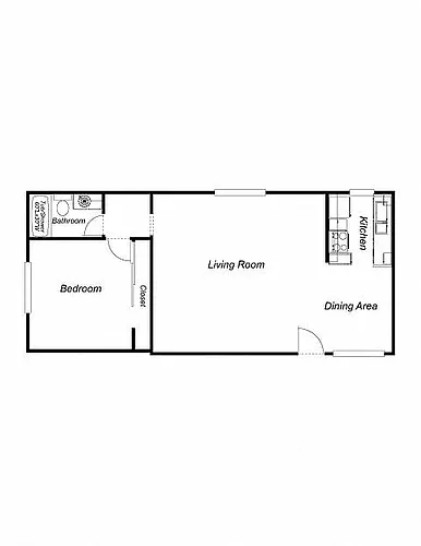 Floor plan 1 Bedroom, 1 Bathroom, 836