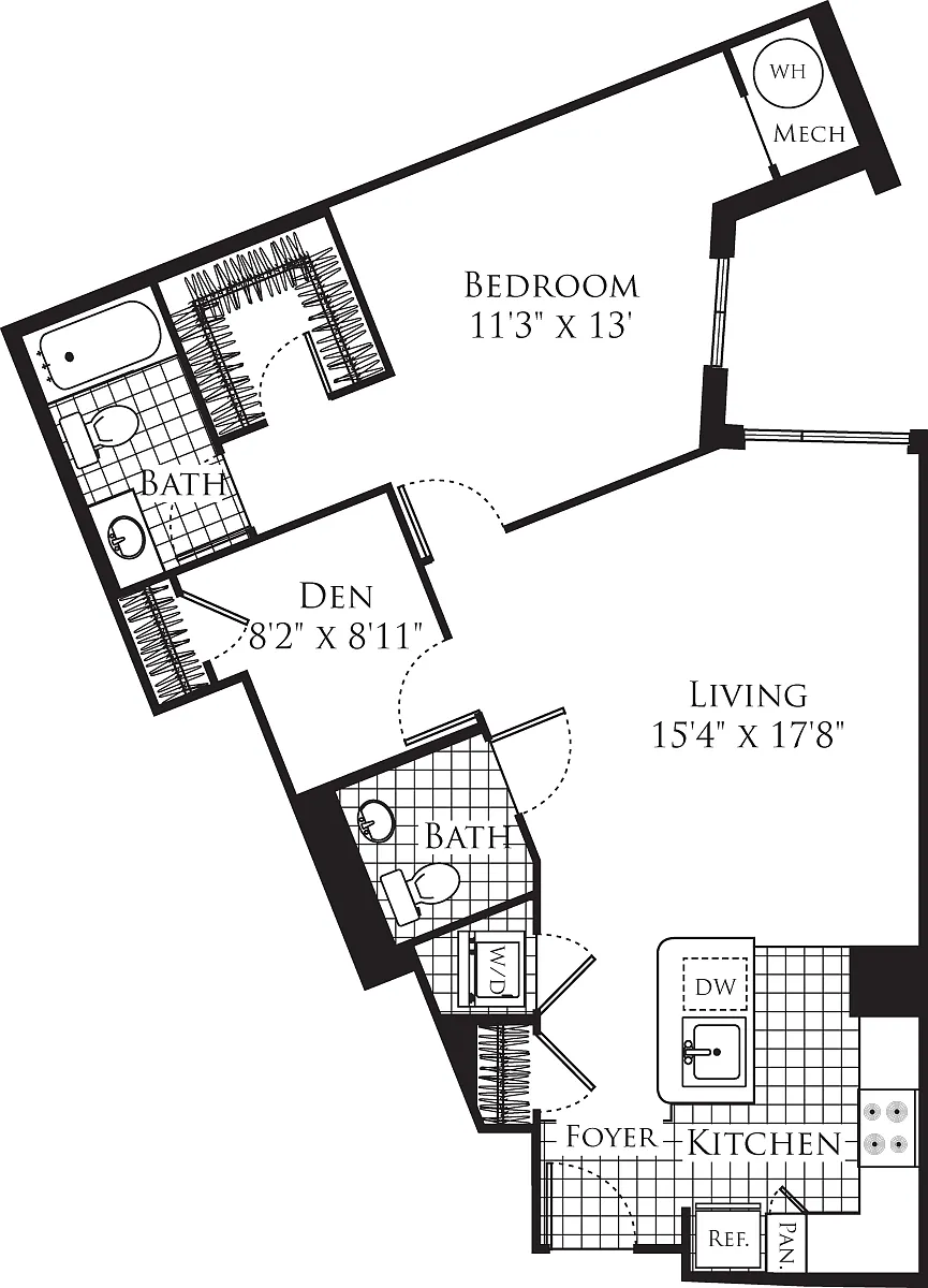 Floor plan 1 Bedroom with Den 949