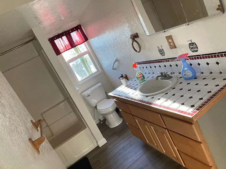 Main bathroom with new flooring