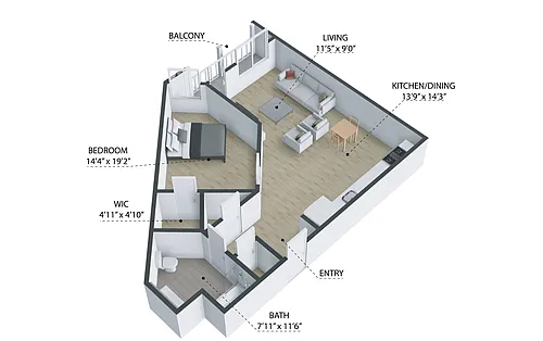 Floor plan 1 Bedroom, 1 Bathroom (C)