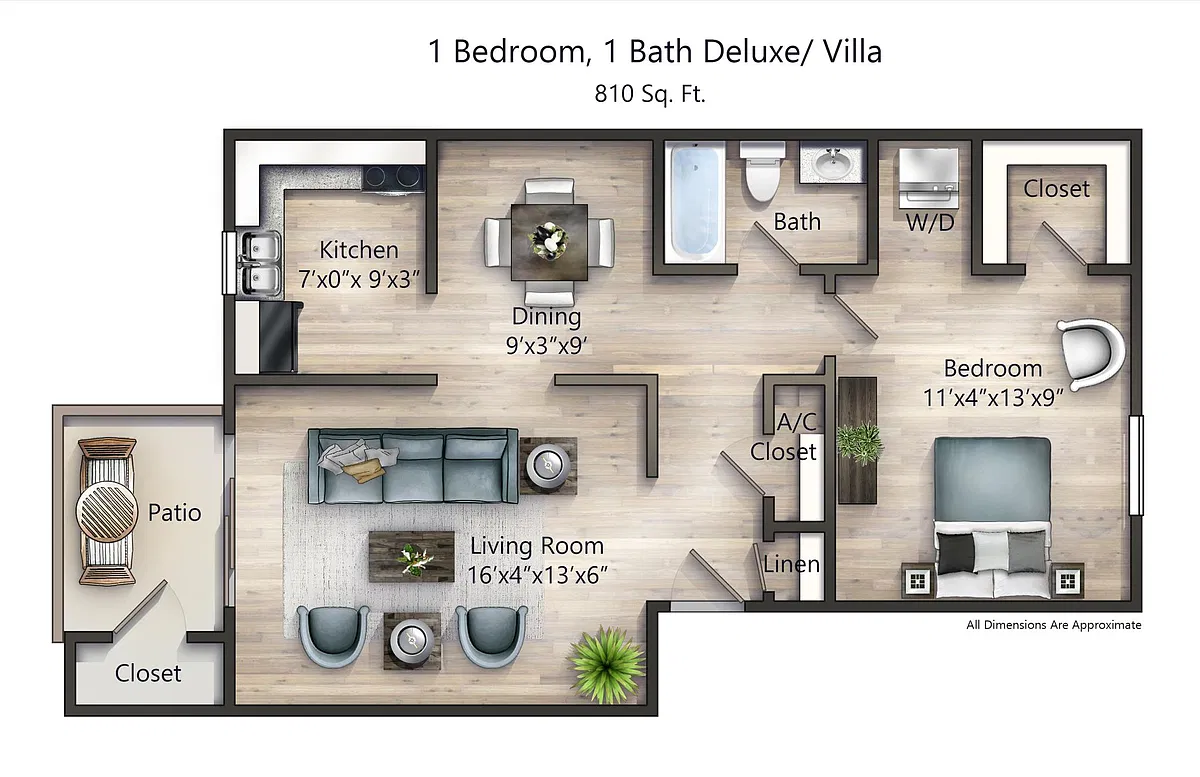Floor plan 1 Bedroom 1 Bath Deluxe