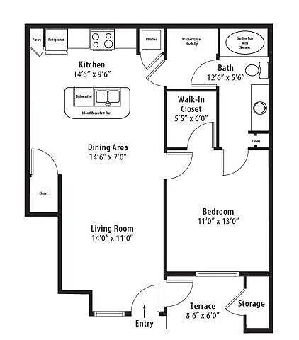 Floor plan 1 Bedroom Luxury Garden
